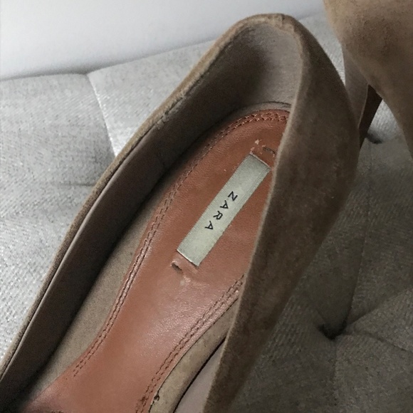 Zara Neutral Taupe Beige Knot Peep Toe Heels Size 39 - Picture 6 of 8